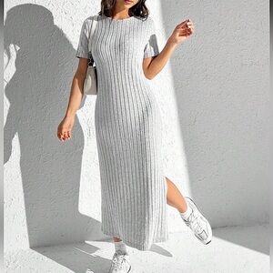 SHEIN Light Gray Ribbed Maxi T-Shirt Dress Small